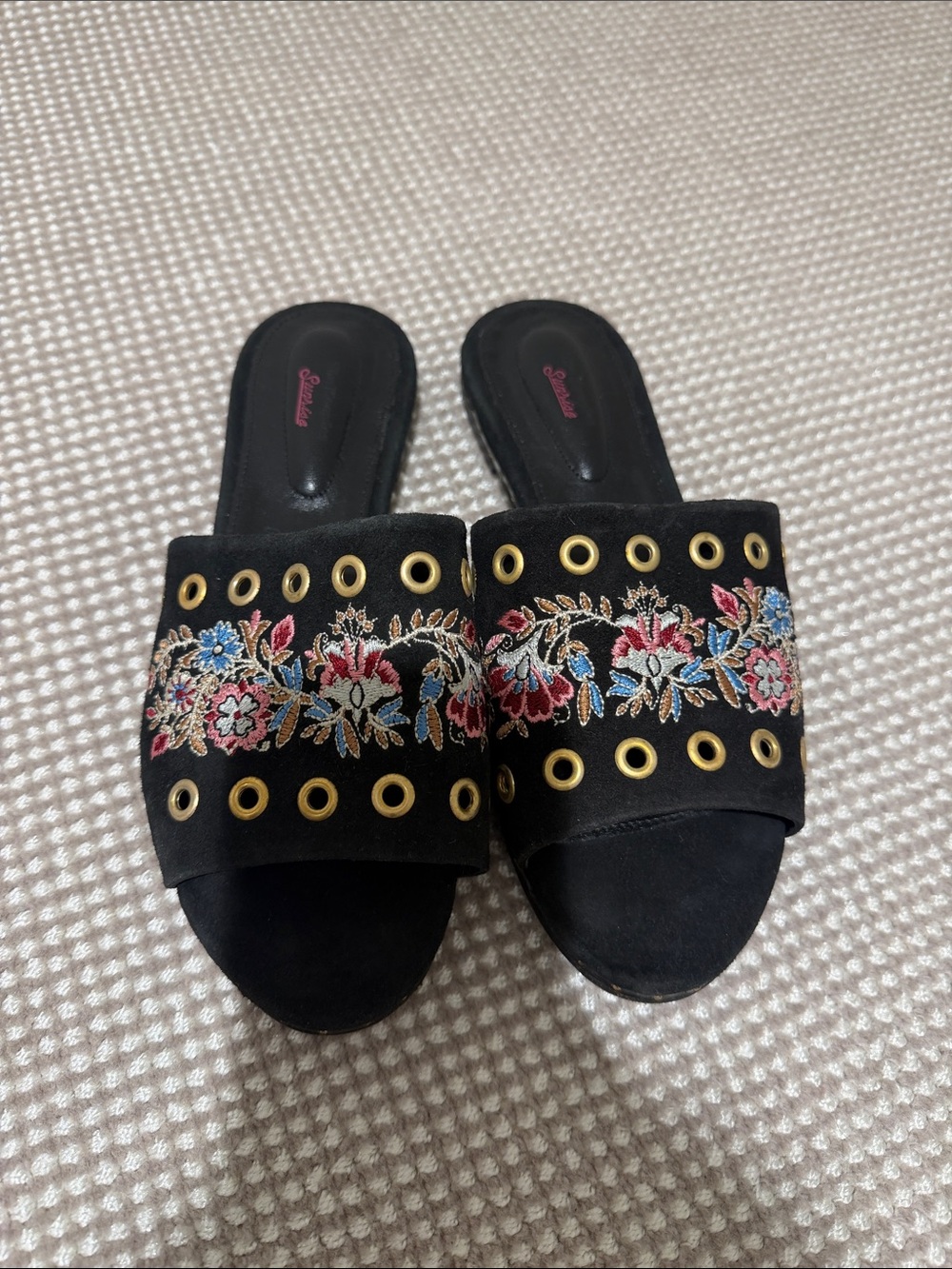The Kooples Black Embroidered Eyelet Slide Mules
